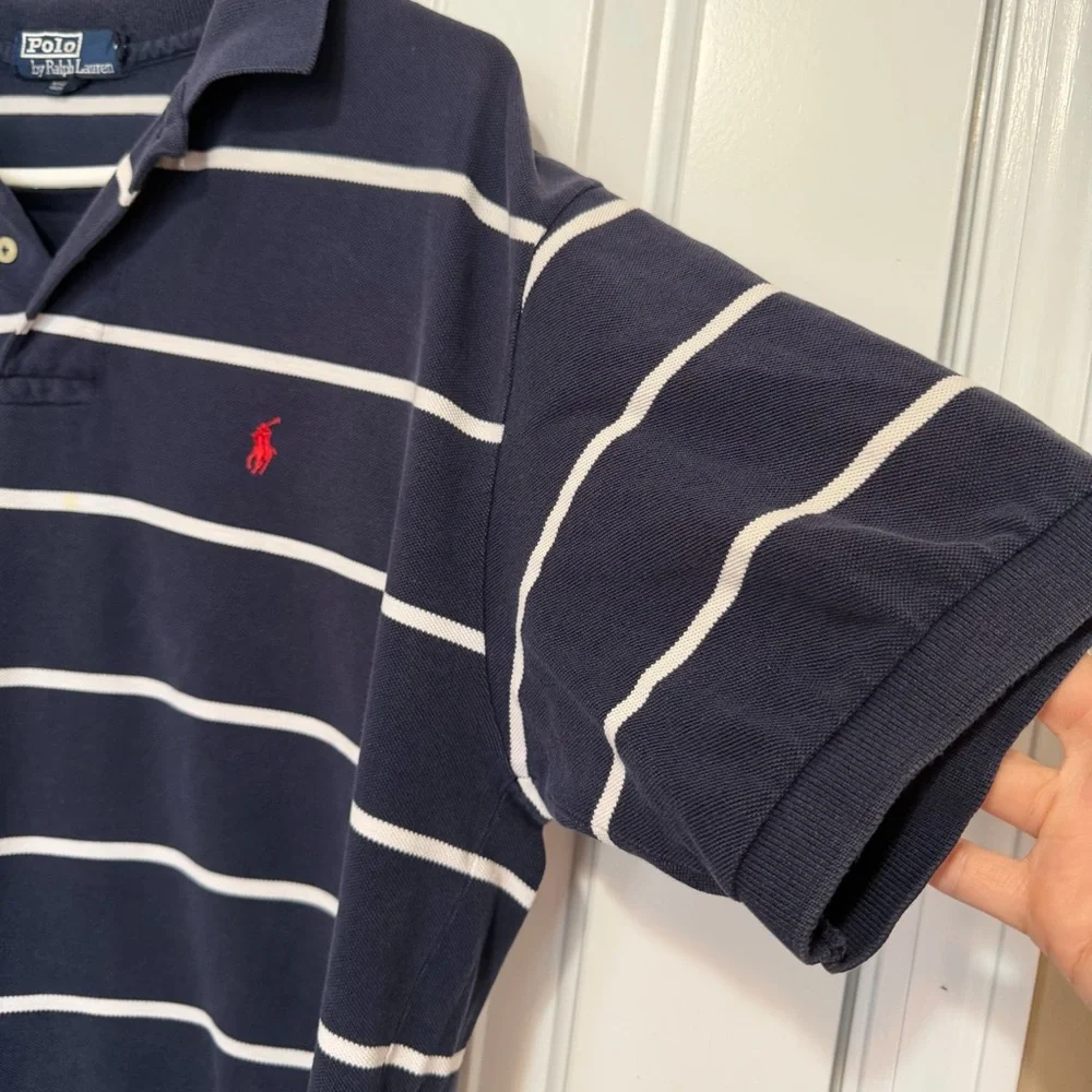 Polo Ralph Lauren Striped Short Sleeve Shirt Men’s XL Navy Blue Red Pony Cotton